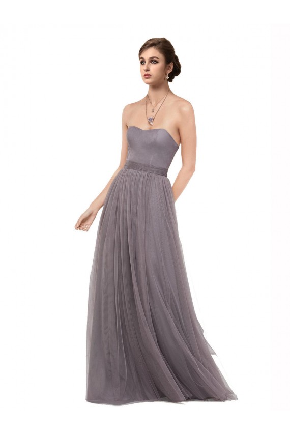 Long Sleeveless Tulle Pewter A-Line Bridesmaid Dress Newcastle