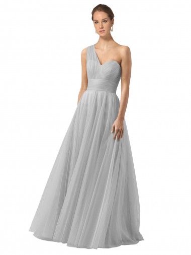 Long Sleeveless Tulle Silver A-Line Bridesmaid Gown Newcastle
