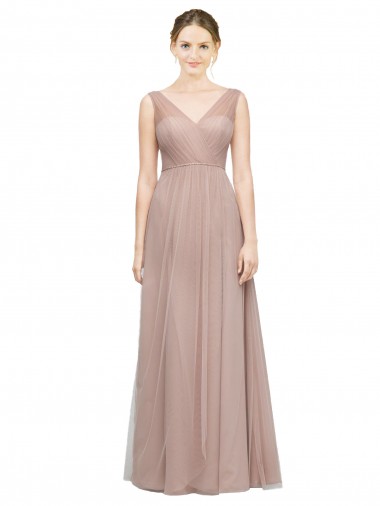 Long Sleeveless Tulle Blush A-Line Bridesmaid Dress Newcastle