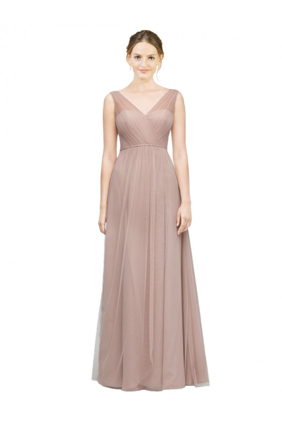 Long Sleeveless Tulle Blush A-Line Bridesmaid Dress Newcastle