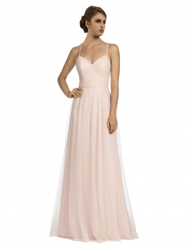 Long Sleeveless Tulle Pink A-Line Bridesmaid Dress Newcastle