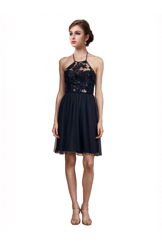 Knee Length Sleeveless Tulle Black A-Line Bridesmaid Gown Newcastle