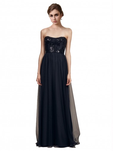 Long Sleeveless Tulle Black Sweetheart A-Line Bridesmaid Gown Newcastle