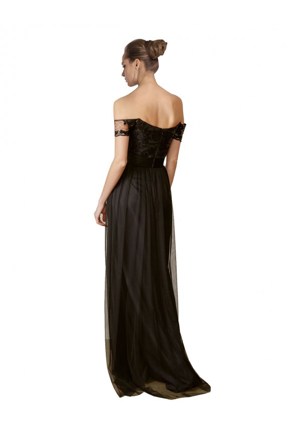 Long Sleeveless Tulle & Sequin Black A-Line Bridesmaid Dress Newcastle