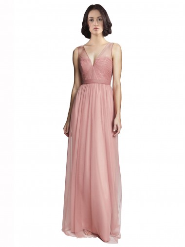 Long Sleeveless Tulle Rose Pink A-Line Bridesmaid Dress Newcastle