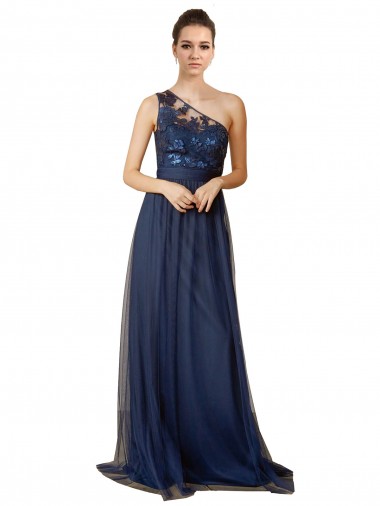 Sweep Train Sleeveless Tulle Dark Navy A-Line Bridesmaid Dress Newcastle