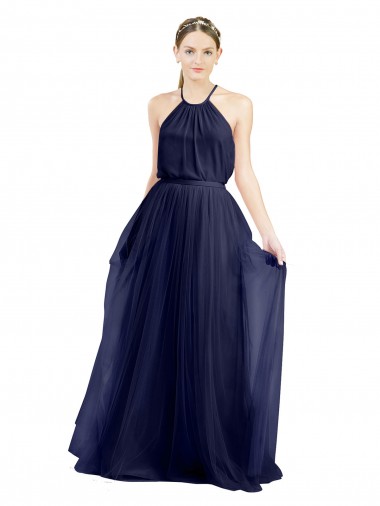 Long Sleeveless Tulle Navy Blue A-Line Semi Formal Evening Dress / Bridesmaid Dress Newcastle