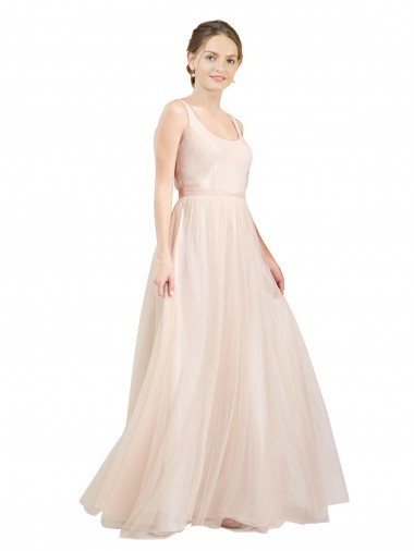 Long Sleeveless Tulle Pink A-Line Semi Formal Evening Dress / Bridesmaid Dress Newcastle