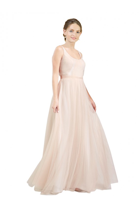 Long Sleeveless Tulle Pink A-Line Semi Formal Evening Dress / Bridesmaid Dress Newcastle