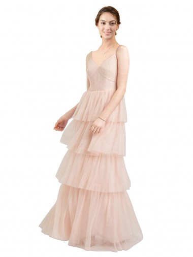 Long Sleeveless Tulle Pink V-Neck A-Line Semi Formal Evening Dress / Bridesmaid Dress Newcastle