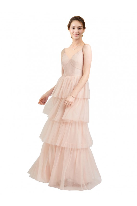 Long Sleeveless Tulle Pink V-Neck A-Line Semi Formal Evening Dress / Bridesmaid Dress Newcastle
