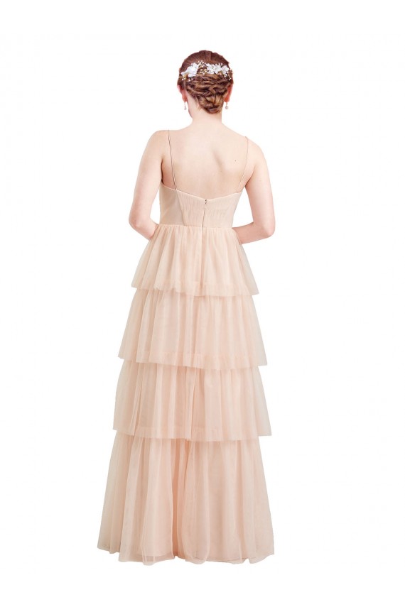 Long Sleeveless Tulle Pink V-Neck A-Line Semi Formal Evening Dress / Bridesmaid Dress Newcastle