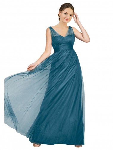 Long Sleeveless Tulle Teal Green V-Neck A-Line Bridesmaid Dress Newcastle