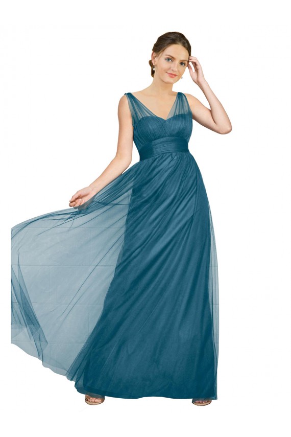 Long Sleeveless Tulle Teal Green V-Neck A-Line Bridesmaid Dress Newcastle