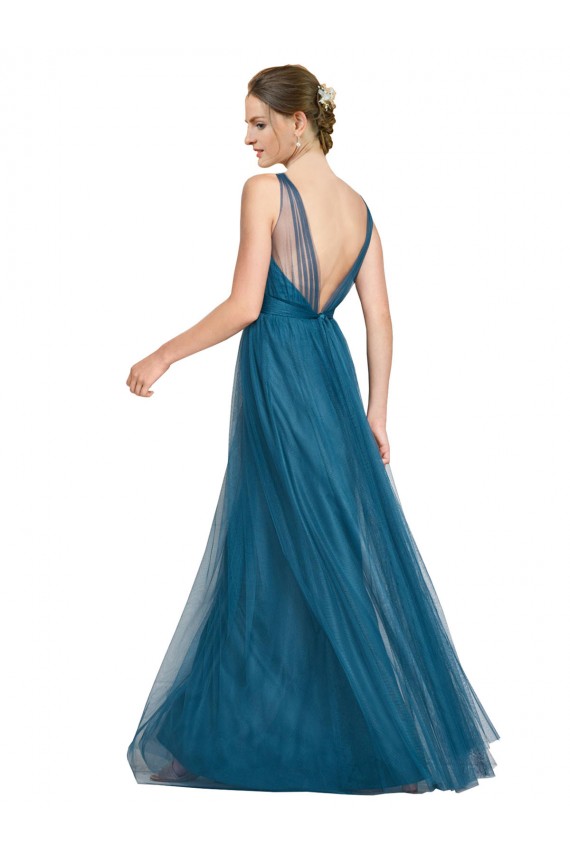 Long Sleeveless Tulle Teal Green V-Neck A-Line Bridesmaid Dress Newcastle