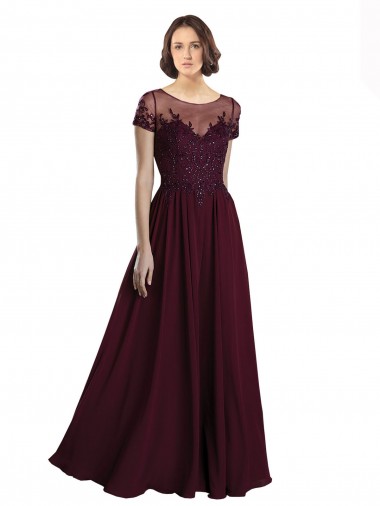 Long Cap Sleeves Tulle & Soft Chiffon Burgundy Gold A-Line Bridesmaid Dress Newcastle