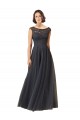 Long Cap Sleeves Tulle & Lace Slate Grey A-Line Bridesmaid Dress Newcastle