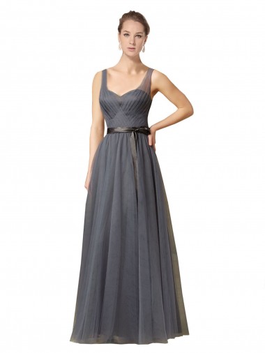 Long Sleeveless Tulle Slate Grey A-Line Formal Dress / Bridesmaid Dress Newcastle