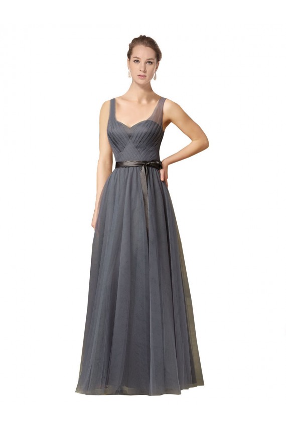 Long Sleeveless Tulle Slate Grey A-Line Formal Dress / Bridesmaid Dress Newcastle