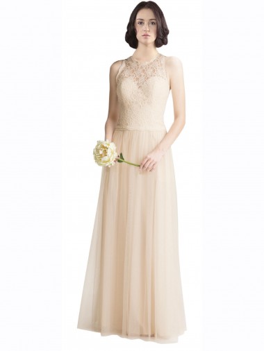 Long Sleeveless Tulle & Lace Ivory A-Line Bridesmaid Dress Newcastle