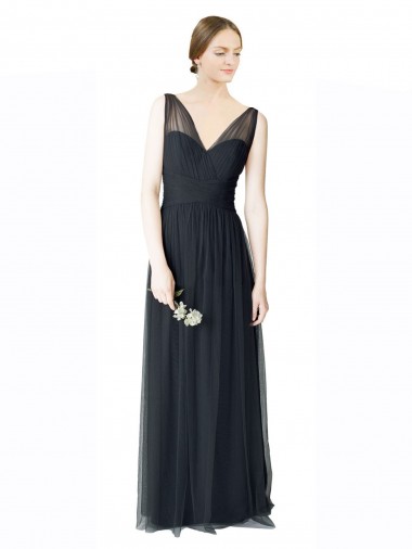 Long Sleeveless Tulle Pewter A-Line Formal Dress / Bridesmaid Dress Newcastle