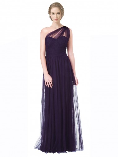 Long Sleeveless Tulle Plum A-Line Bridesmaid Dress Newcastle
