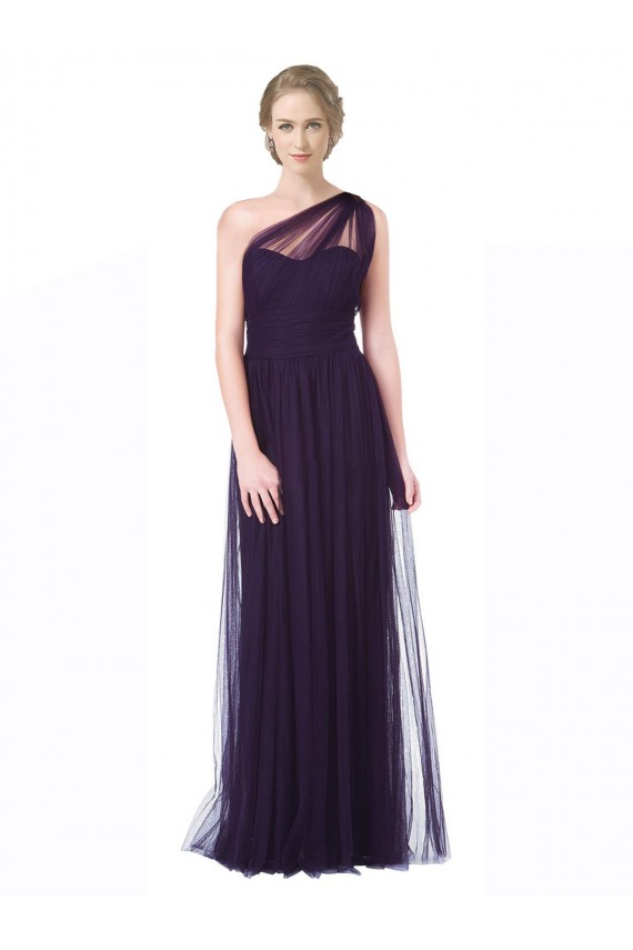 Long Sleeveless Tulle Plum A-Line Bridesmaid Dress Newcastle