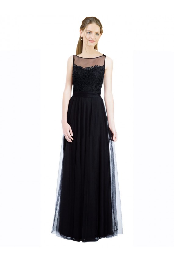 Long Sleeveless Tulle & Lace Black A-Line Bridesmaid Dress Newcastle