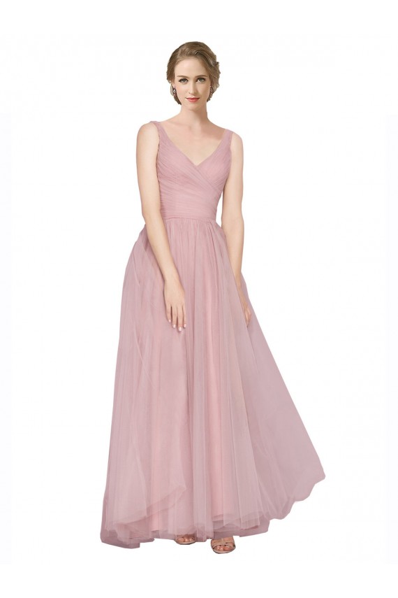 Long Sleeveless Tulle Pink V-Neck A-Line Bridesmaid Dress Newcastle