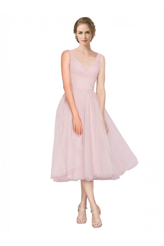 Tea Length Sleeveless Tulle Pink A-Line Bridesmaid Dress Newcastle