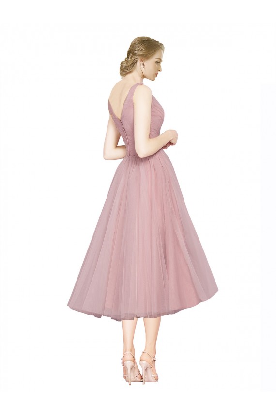 Tea Length Sleeveless Tulle Pink A-Line Bridesmaid Dress Newcastle