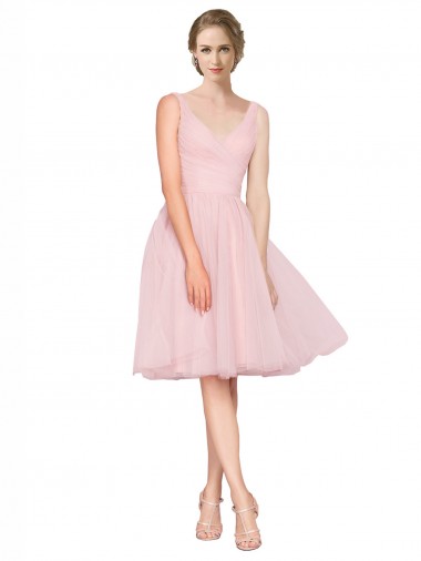 Knee Length Sleeveless Tulle Pink A-Line Bridesmaid Gown Newcastle