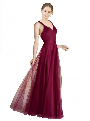 Long Sleeveless Tulle V-Neck A-Line Bridesmaid Dress Newcastle