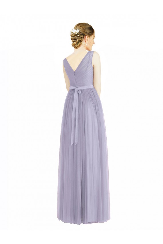 Long Sleeveless Tulle Lilac V-Neck A-Line Bridesmaid Dress Newcastle