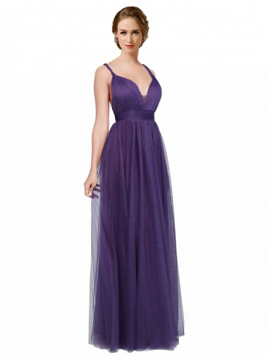 Long Sleeveless Tulle Purple A-Line Bridesmaid Dress Newcastle