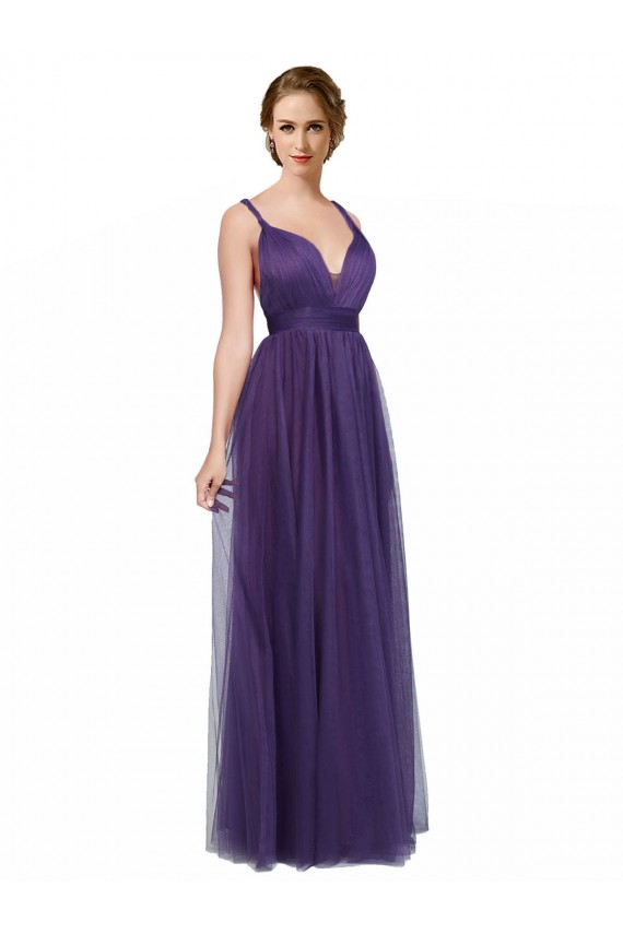Long Sleeveless Tulle Purple A-Line Bridesmaid Dress Newcastle