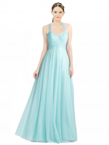 Long Sleeveless Tulle Mint Green A-Line Bridesmaid Dress Newcastle
