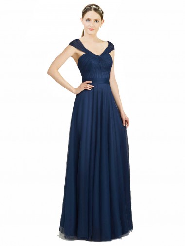 Long Sleeveless Tulle Dark Navy A-Line Bridesmaid Dress Newcastle