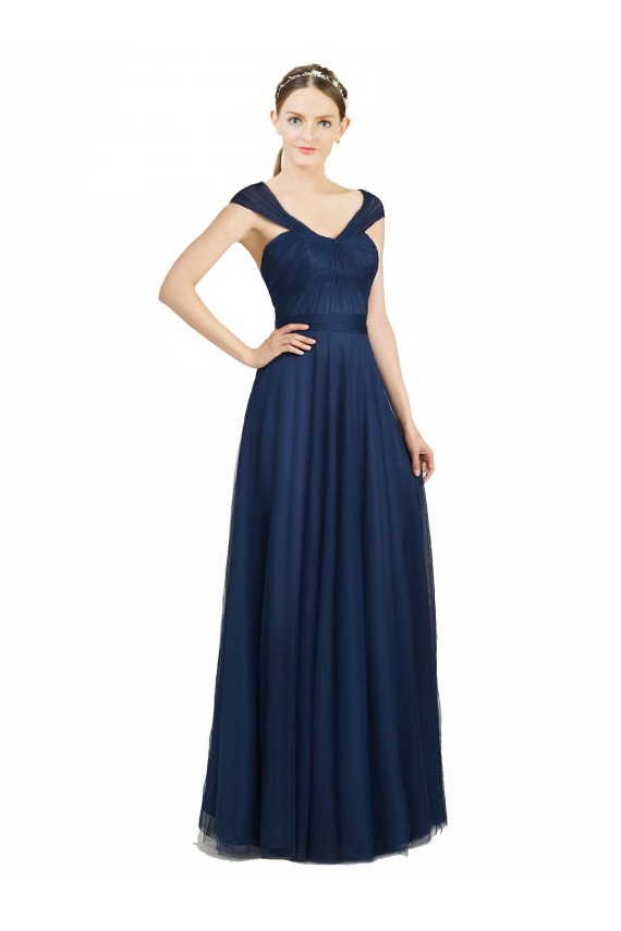 Long Sleeveless Tulle Dark Navy A-Line Bridesmaid Dress Newcastle