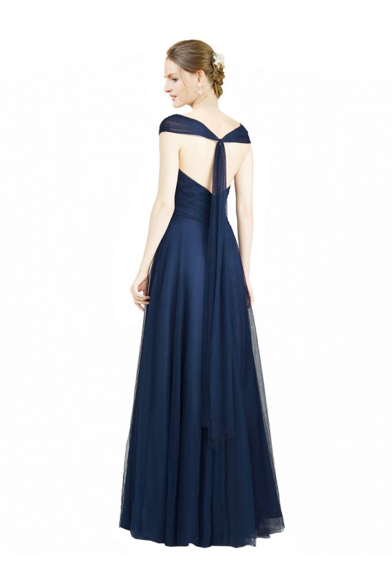 Long Sleeveless Tulle Dark Navy A-Line Bridesmaid Dress Newcastle