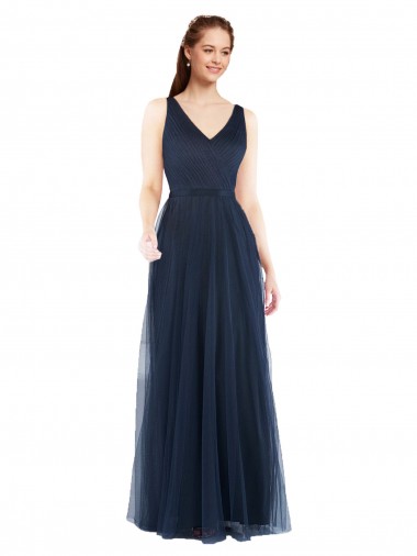 Long Sleeveless Tulle Dark Navy Sheath Bridesmaid Dress Newcastle