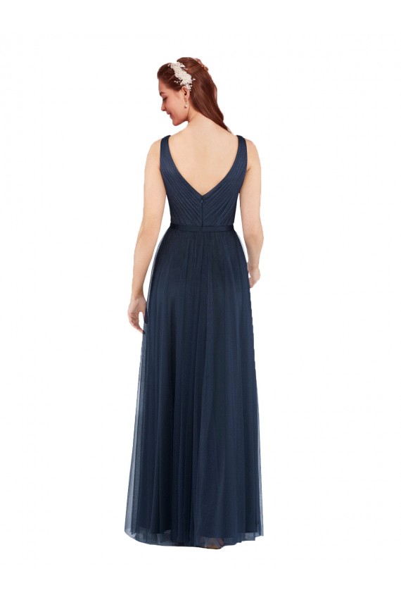 Long Sleeveless Tulle Dark Navy Sheath Bridesmaid Dress Newcastle