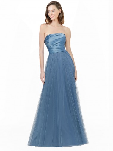 Long Sleeveless Satin & Tulle A-Line Bridesmaid Dress Newcastle