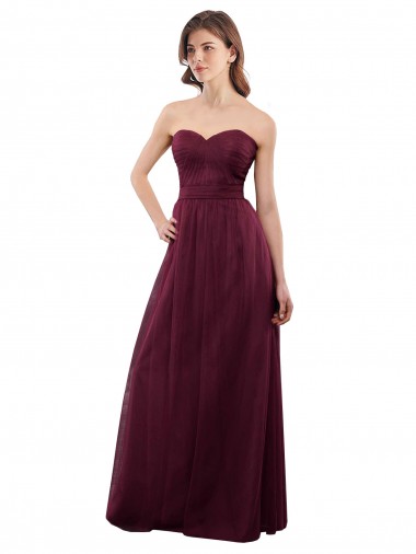 Long Sleeveless Tulle Burgundy Sweetheart A-Line Bridesmaid Dress Newcastle