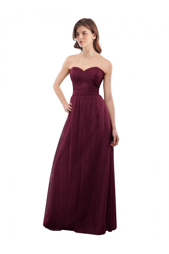 Long Sleeveless Tulle Burgundy Sweetheart A-Line Bridesmaid Dress Newcastle