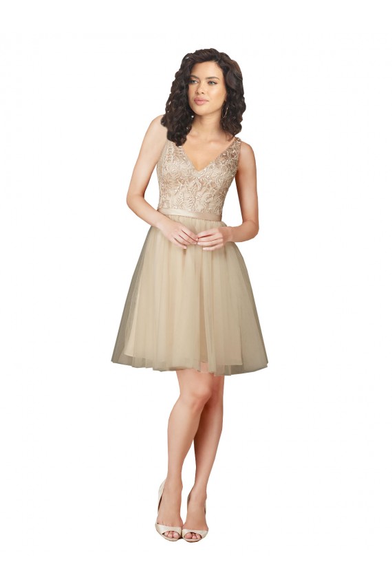 Knee Length Sleeveless Tulle & Lace Champagne A-Line Bridesmaid Dress Newcastle