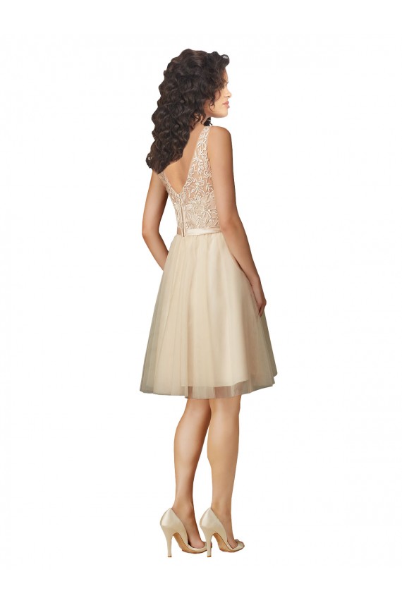 Knee Length Sleeveless Tulle & Lace Champagne A-Line Bridesmaid Dress Newcastle