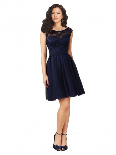 Knee Length Sleeveless Tulle & Lace Dark Navy A-Line Bridesmaid Dress Newcastle