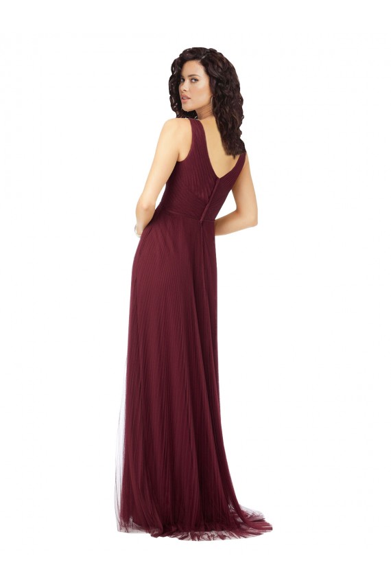 Long Sleeveless Tulle Burgundy Gold A-Line Bridesmaid Dress Newcastle