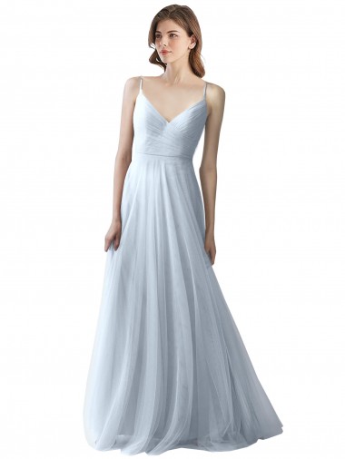 Long Sleeveless Soft Tulle Light Sky Blue A-Line Bridesmaid Dress Newcastle